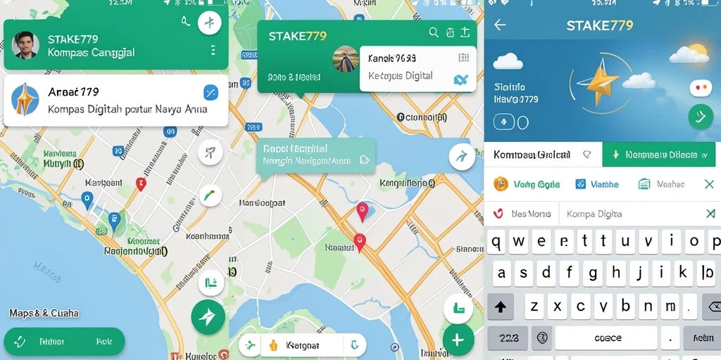 Antarmuka aplikasi STAKE779 menampilkan kompas digital yang interaktif dan informatif.