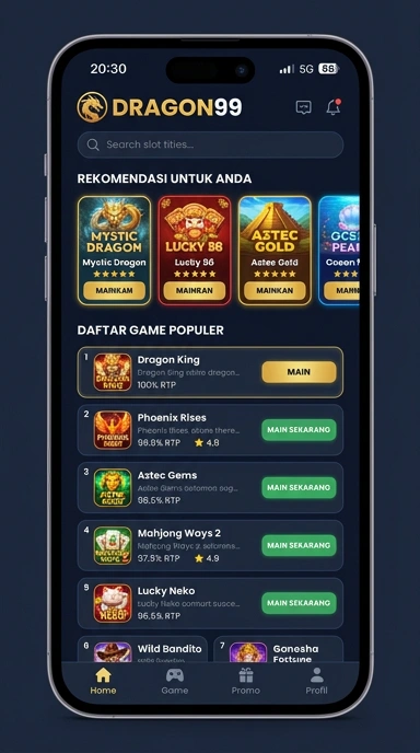 Tampilan katalog aplikasi dragon99