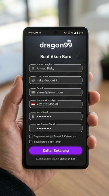Tampilan halaman daftar dragon99