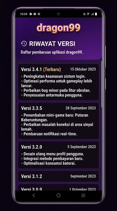 Tampilan riwayat versi dragon99